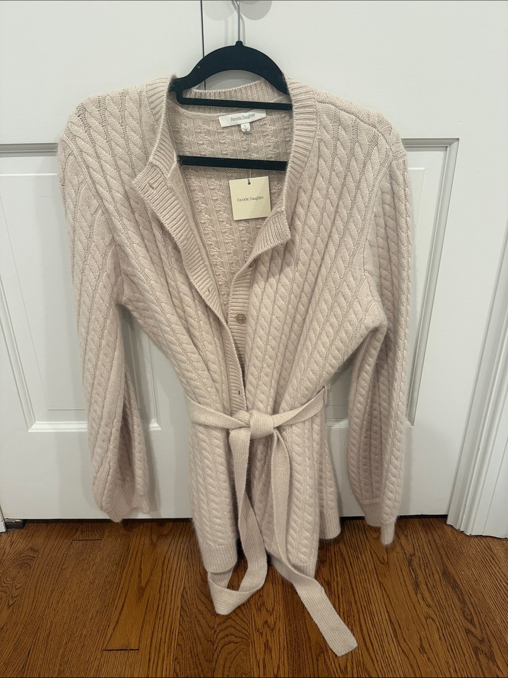 Cream Cable-Knit Belted Cardigan Sweater